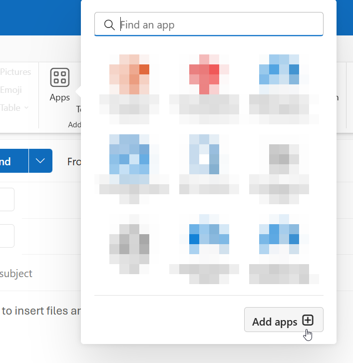 Icône Apps dans le Nouveau Outlook