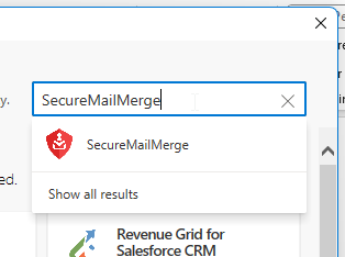 Capture d'écran de l'Office Add-In Store montrant SecureMailMerge