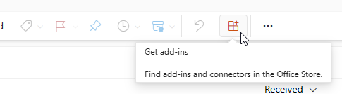 Capture d'écran du bouton Get-Add-Ins dans Microsoft Outlook on Web