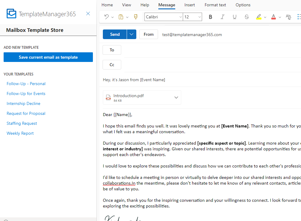 TemplateManager365 - le gestionnaire gratuit de modèles d'emails pour Outlook