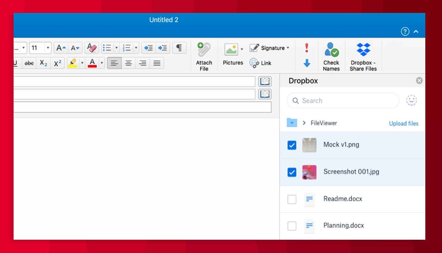 Dropbox pour Outlook Capture d'écran © Dropbox
