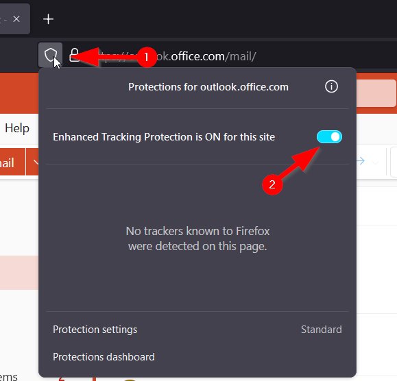 Capture d'écran de la désactivation de la protection renforcée contre le suivi dans Firefox